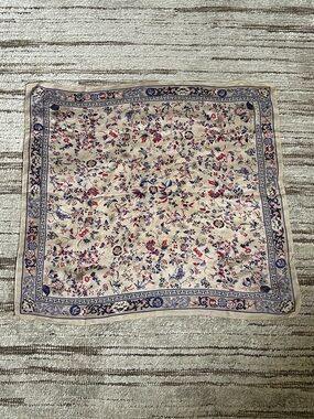 Oscar de la Renta Floral Silky Scarf in Ivory with Red & Blue Accents